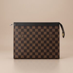 BROWN GRID LUXE POUCH